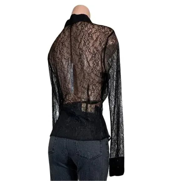 LAQUAN SMITH Lace Button Down Shirt SZ L $495 - Picture 10 of 16